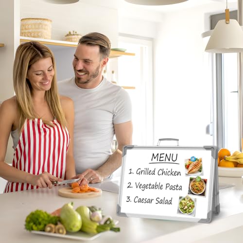 TSJ OFFICE Small Dry Erase White Board - 12" x 16" Mini Easel Desktop Double Sided Whiteboard, Portable Magnetic Board on Table Top with Holder for Drawing, Teacher Instruction, Memo Board - color: Gray