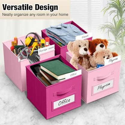 10 Pack Fabric Storage Cubes with Label 11" Collapsible Cube Bins, Pink - color: Pink, Rose Red, size: 11 Inch