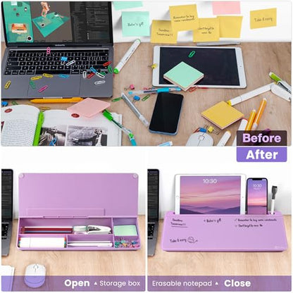 Varhomax Glass Desk Whiteboard with Storage - color: Purple
