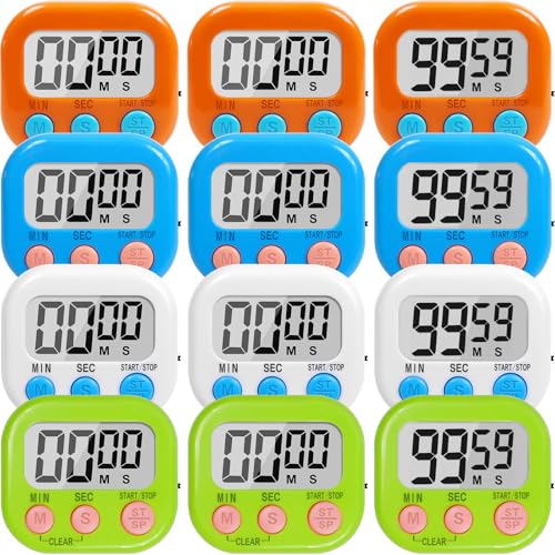 12 Pack Multi-Function Digital Timers, Magnetic Large LCD Display Loud Alarm Countdown Timers, Extensively Use in Classroom, Break Time, Gym, Meeting, Cooking