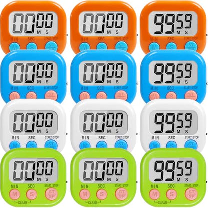 12 Pack Multi-Function Digital Timers, Magnetic Large LCD Display Loud Alarm Countdown Timers, Extensively Use in Classroom, Break Time, Gym, Meeting, Cooking