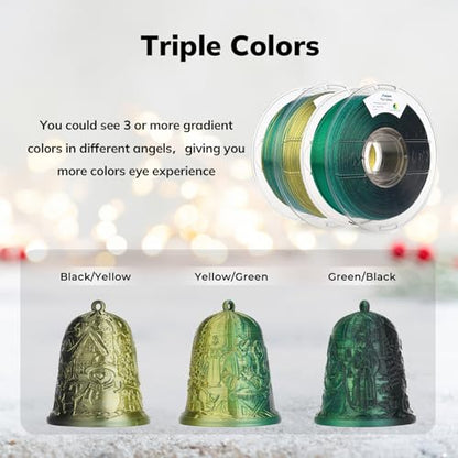 AMOLEN Glitter PLA Filament 1.75mm 3D Printer Filament Shiny Triple Color Black Yellow Green Dimensional Accuracy +/- 0.02mm 1KG/2.2lbs with Sparkles Compatiable with Most 3D Printers - color: Shiny Black Yellow Green