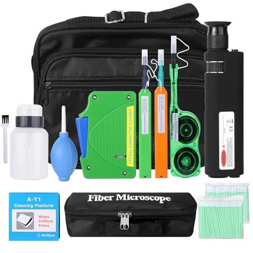 14PC Fiber Optic Cleaning kit, 400x Fiber Optic Microscope, 2.5mm/1.25mm & MPO/MTP Cleaner Pen and Cleaning Box with Replace core
