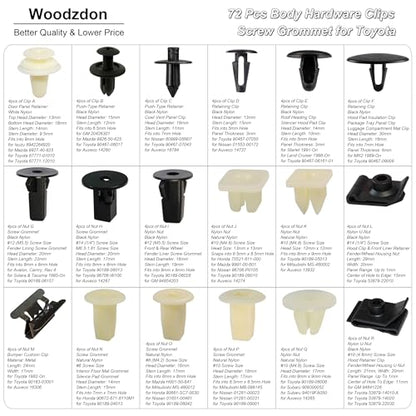 Woodzdon 72pcs Hood Insulation Retaining Clip Fender Liner Screw Grommet - size: 8 Size 72pcs