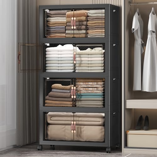 UAMFURI Stackable Storage Bins, 480QT Collapsible Drawers with 1 Lid - color: Dark-112QT, size: 4Pack with 1 top lid