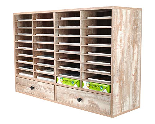 PAG-Mass Mail Sorter Organizer, Wood Literature Organizer, Student Mailbox for Classroom, Desktop Bill Paper Organizer for Office Home School, 38 Compartments, Retro White - color: Retro White, size: 38 Compartments