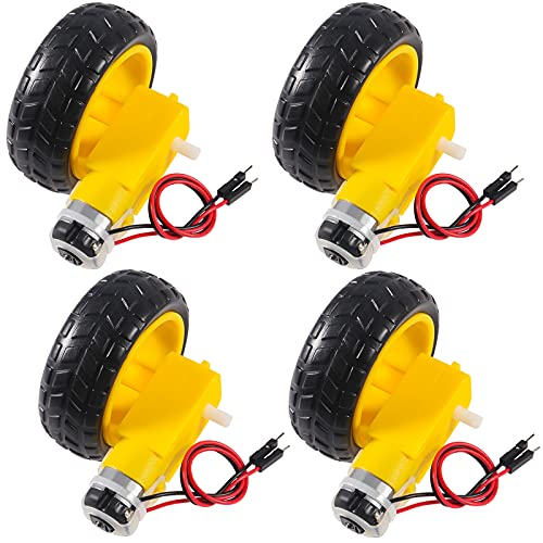 4Set DC Electric TT Prewired Gear Motor Wheel Kit 3-6V Dual Shaft Geared TT Gearbox Engine with 69mm Plastic Car Tire Wheel for Smart RC Car Robot Tyres Model - color: 4pcs