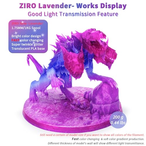 ZIRO Fast Color Change Twinkling PLA, 1.75mm 3D Printing Filament, Lavender - color: Lavender
