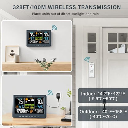 BluSon Weather Station Wireless Indoor Outdoor Thermometer, Atomic Clock - color: Blue