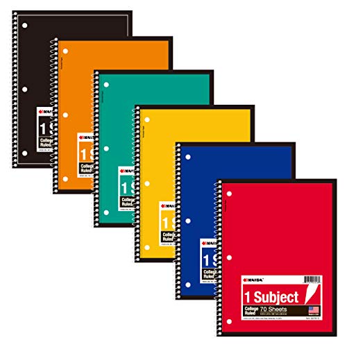 KAISA 70 Sheet 1-Subject Wirebound Notebook Spiral Notebooks, College Ruled 10.5x8 Spiral Notebooks For School Students Office, Pack of 6 Pads,S07001C - color: Standard-College, size: 6 Pads