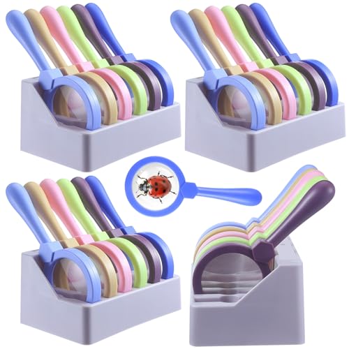 24 Pcs Magnifying Glass for Kids with Stand Plastic, Light Colors - color: Light Colors