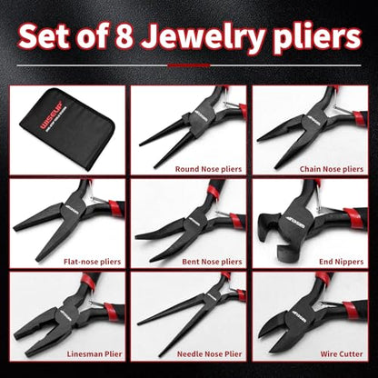 WISEUP 8-Piece Mini Pliers Set, for Crafting, Electronics & Jewelry Making