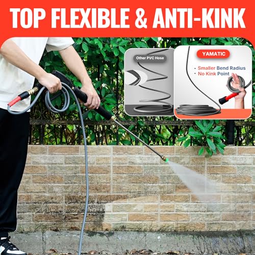 YAMATIC Pressure Washer Gun and 50FT Flexible Hose Stainless Steel Wand - size: 50ft hose & long gun