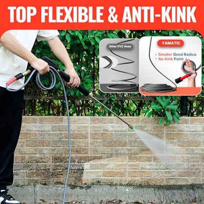 YAMATIC Pressure Washer Gun and 50FT Flexible Hose Stainless Steel Wand - size: 50ft hose & long gun