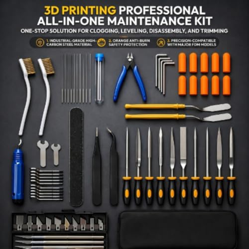 69-Piece 3D Printer Tool Kit with Deburring Tool, Flush Cutters, Needle File Set, Nozzle Cleaning Kit and Plastic Scraper – Complete 3D Printing Starter Kit