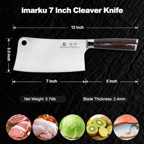 imarku Meat Cleaver 7 Inch, Japanese High Carbon Stainless Steel Chopper - color: Deep Brown