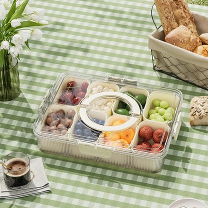 Patent Design Ribbed Snackle Box Container Snack Container Divided Serving Tray with Lid and Handle, 8 Divider Portable Snacklebox for Travel Beach for Charcuterie Veggie Fruit Candy,1 Pack - color: White