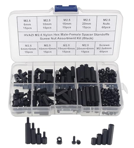 M2.5 Black Nylon Male-Female Hex Standoffs Screws Nuts Assortment Kit - size: 240PCS/M2.5(Black)