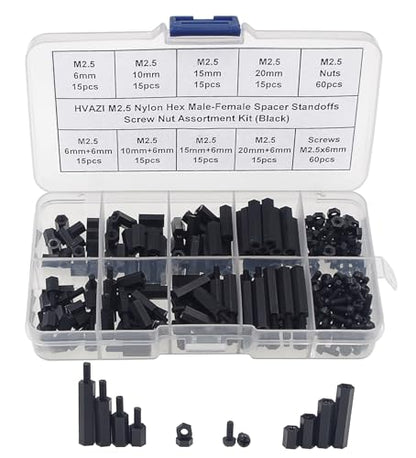 M2.5 Black Nylon Male-Female Hex Standoffs Screws Nuts Assortment Kit - size: 240PCS/M2.5(Black)