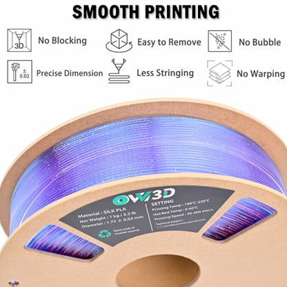 OVV3D Clear PLA Filament 1.75mm, 3D Printer Filament Translucent PLA, 1kg Spool, Transparent Filament Blue Purple Gradient Color Change Low Warping & No-Bubbles, +/- 0.02 mm, Fit Most 3D Printers - color: Translucent Galaxy