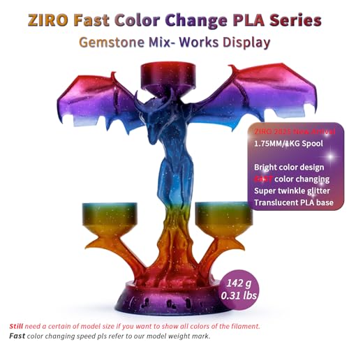 ZIRO PLA Filament 1.75mm, Sparkle Glitter & Transluent Base, Gemstone Mix - color: Gemstone Mix