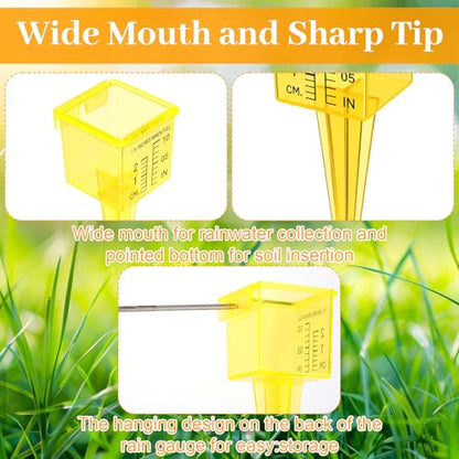 20pack Yellow Transparent Rain Gauge, Sprinkler Gauge Compact Portable 1.5" Wide Mouth Outdoor Rain Gauges For Yard Lawn Garden With Inch And Centimeter Scales Accurate Rainfall Measurement