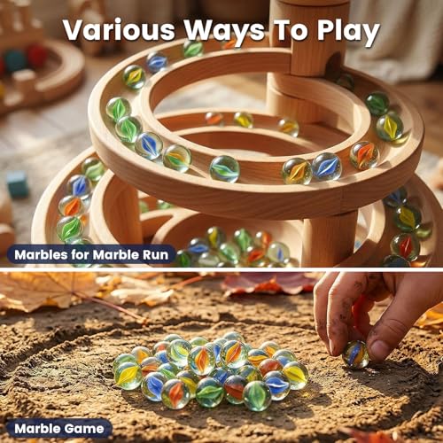 POPLAY Marbles for Kids, 115PCS Cat Eye Glass Marble, Mixed 6 Colors with Gift Box, for Chinese Checkers Board Games, Party Favor Gifts - style: cat's eye marbles