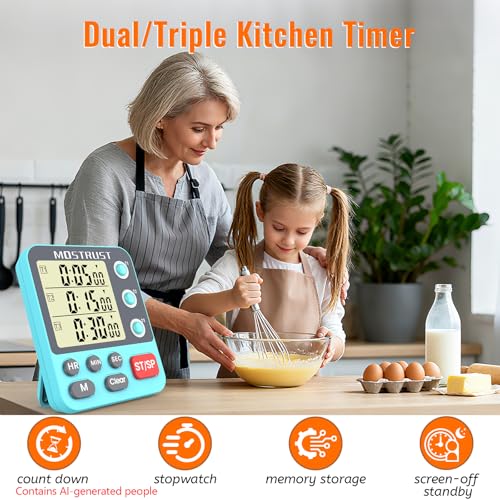 Digital Dual Kitchen Timer, Multiple Channels Countdown Timer - color: Blue
