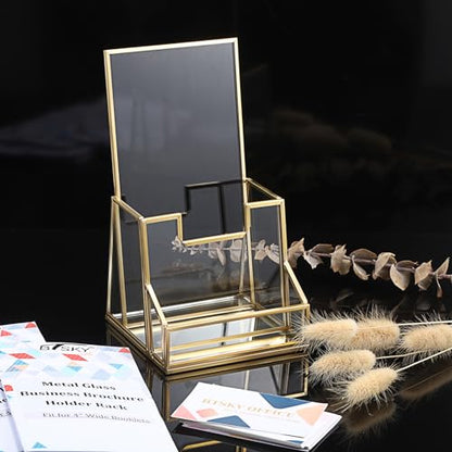 BTSKY Golden Glass Brochure Holder for 4" Wide Trifold Handouts