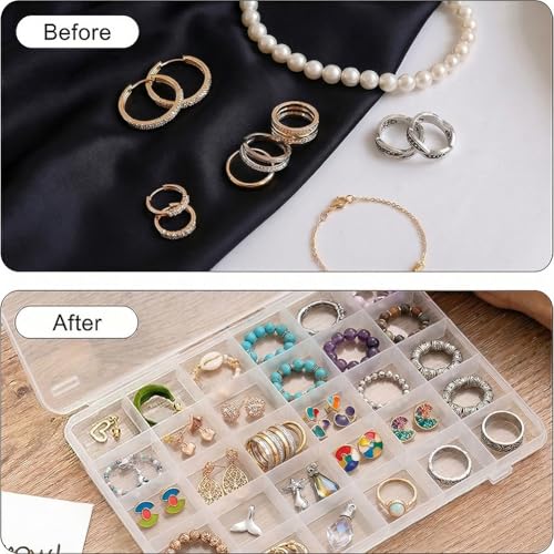 4 Pack 28 Grids Clear Plastic Organizer Box,Small Compartment Organizer for Jewelry,Art Craft,Bead Storage Containers