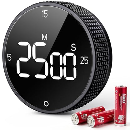 Digital Magnetic Kitchen Timer for Cooking, Large LED Countdown Timer, Rotating Pomodoro Timer, Volume Adjustable, 5/15/25 Min Presets for Kitchen Classroom Grilling Studying - color: Black