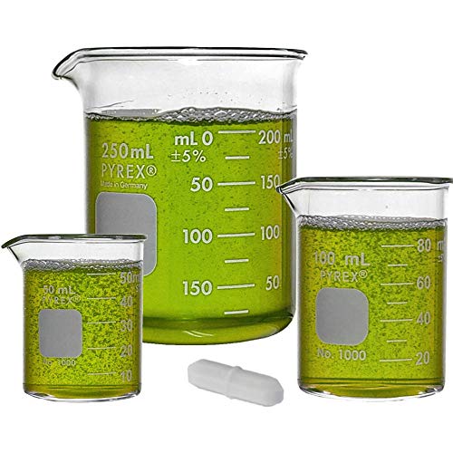Corning PYREX #1000 Griffin Low Form, Glass Beaker Set with Magnetic Stir Bar - 3 Sizes - 50ml, 100ml, 250ml