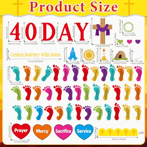 Christian Religious Bulletin Board Decorations Set Spring Sunday School Decoration 40 Day Journey with Jesus Paper Cutout Footprint Bible Verses Bulletin Board for Church Office Chalkboard Wall Decor - style: Journey with Jesus