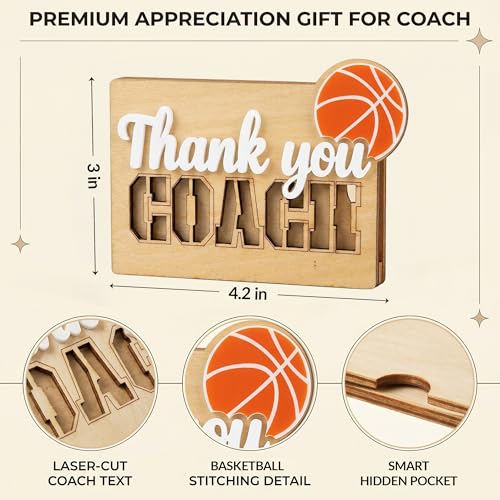 Thanks Basketball Coach Card Holder Great for Basketball Holders Featuring - color: Brown Basketball