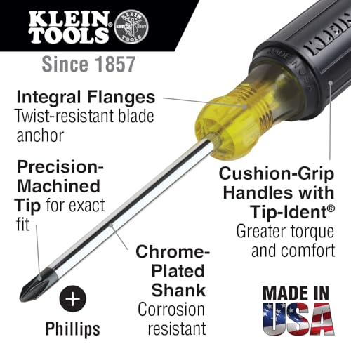 Klein Tools 85072 2-Piece Screwdriver Se, Made in USA, with Long Blade Slotted and Phillips Screwdrivers, Heat Treated Shafts and Cushioned Grips