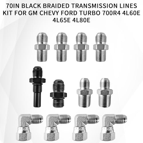 Mupera 6AN 70" Transmission Cooler Lines - Braided Transmission Lines Kit - color: Black, size: 70 Inch
