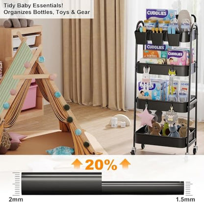 Black 4 Tier Rolling Cart Metal with Lockable Wheels,Four Tiered Dorm Carts - color: Matte Black, size: 4 tier