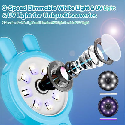 Kids Microscope Autofocus Magnifier STEM Gifts Toys for Ages 4-12 - color: Pink-rabbit ear