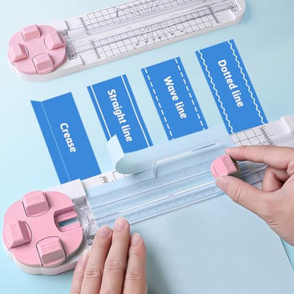 Paper Cutter,4-in-1 Paper Trimmer,Photo Cutter,Multi-Function Scrapbooking Tool with Dial Blades of Straight,Wave,Perforated,Creasing for Cutting Paper,Coupons,Postcards,Card (Pink) - color: Pink