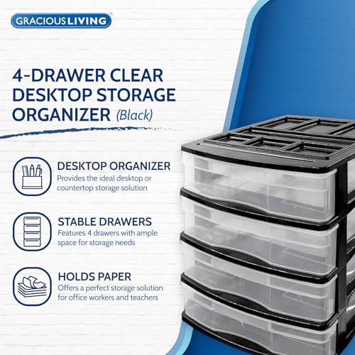 Gracious Living 4-Drawer Desktop/Countertop Storage Organizer, Black/Clear - size: 1 Pack