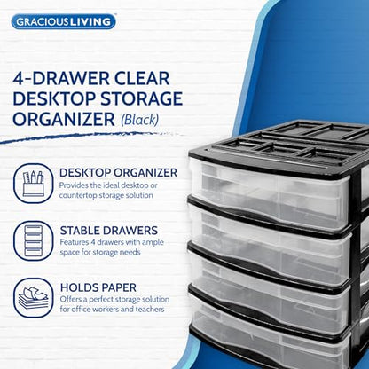 Gracious Living 4-Drawer Desktop/Countertop Storage Organizer, Black/Clear - size: 1 Pack