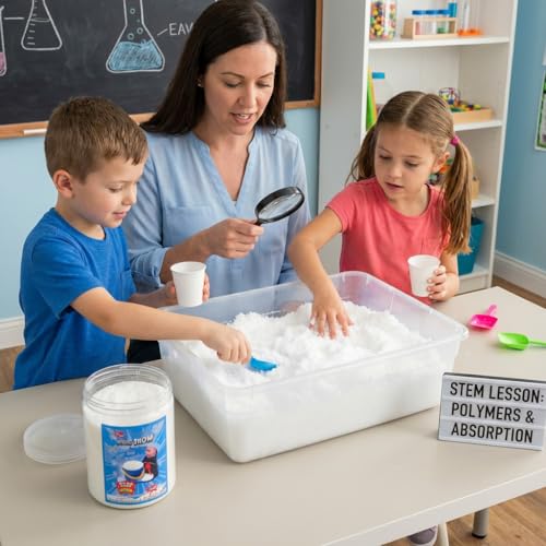 Instant Fake Snow Powder - 1lb (16oz) - Makes 8 Gallons - Pure White Fluffy Realistic Indoor Snow for Winter Wonderland Decorations, Parties, Kids Sensory Bins & Science Experiments