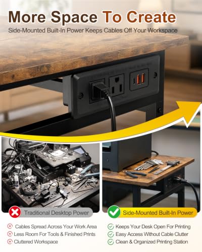 3D Printer Stand with Filament Storage - Heavy Duty Metal 3D Printer Table with Power Hub Spools Holder Racks with Adjustable Feet for Studio Garage Office Workshop - color: 3D Printer Stand with Filament Storage