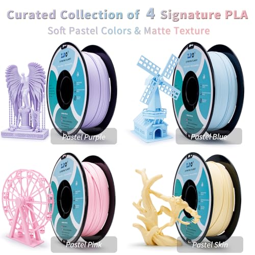 ZIRO 3D Printer Filament Bundle, Matte Pastel Colors PLA Series 1KG X 4 - color: Matte Pastel Color-4pack (Purple, Pink, Blue, Skin)