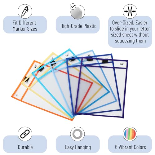 Mr. Pen- Reusable Dry Erase Pocket Sleeves, 10" x 14", 12 Pack, Colorful - color: Winter, size: 12 Pack