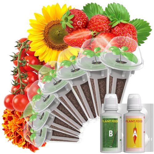LYKOCLEAN Flower Fruit Seed Pods for AeroGarden, Ahopegarden, iDOO Hydroponics Growing System Indoor, 350 Seeds+ Including Dwarf Sunflower Bambino, Marigold, Red Tomato, Red Strawberry (7-Pods) - color: Fruit & Flower, size: 7pods