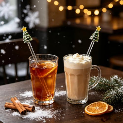 Homestia 2 Pcs Glass Swizzle Sticks with Christmas Tree Decor, Stir Sticks - color: 2Pcs + 8.6'' Christmas tree Stirrer