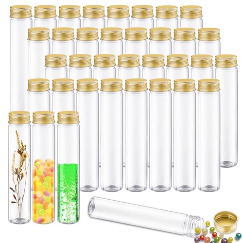 Test Tube, 36 Pack 3.7 Oz Plastic Test Tubes, Plastic Tubes For Storage Clear Test Tubes With Lids For Bath Salt, Candy, Party, Plants (Gold) - color: Gold