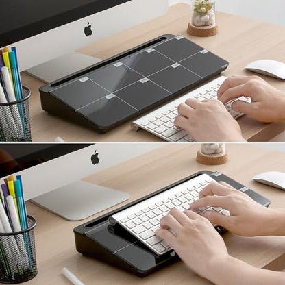 TSJ OFFICE Desktop Whiteboard Dry-Erase-Board - Computer Keyboard Stand White Board Surface Pad with Drawer, Desk Organizers with Accessories for Office, Home, School Supplies - color: Black Base/Glass-weekly Calendar