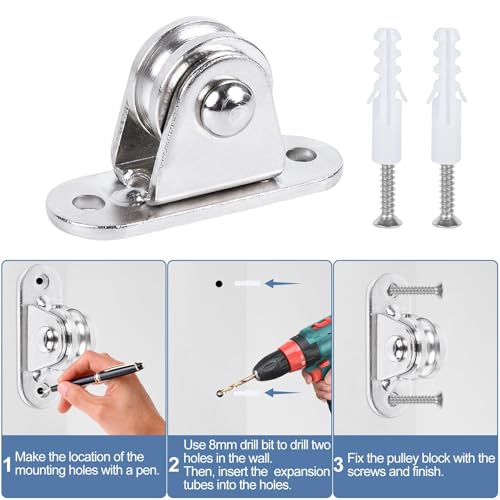 Small Pulley Block 1" Mini Duplex Pulley Roller Frictionless Silent Wheel Heavy Duty Fixed Pulley Loading 176 lb for Rope Cable Cord Guide & Wall Ceiling Mount DIY Project - 6 Pack - size: 6 Pack